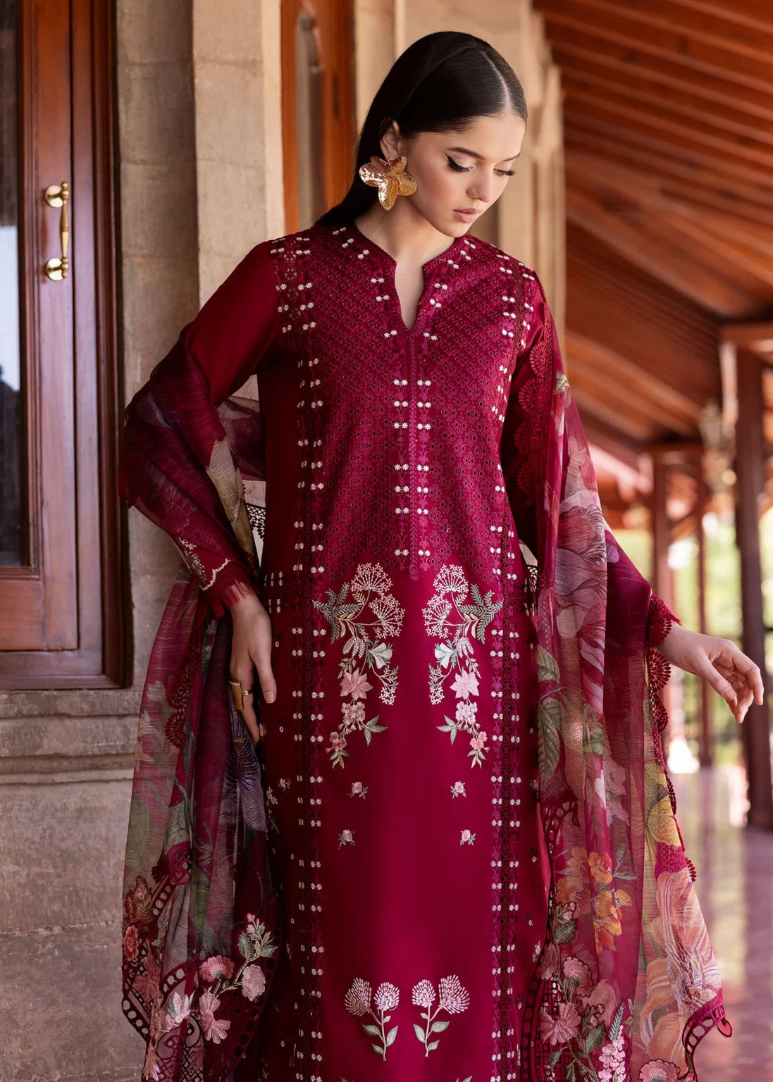 Crimson 002 Unstitched Luxury Dhanak Chikankari Heavy Embroidered 3PC Suit