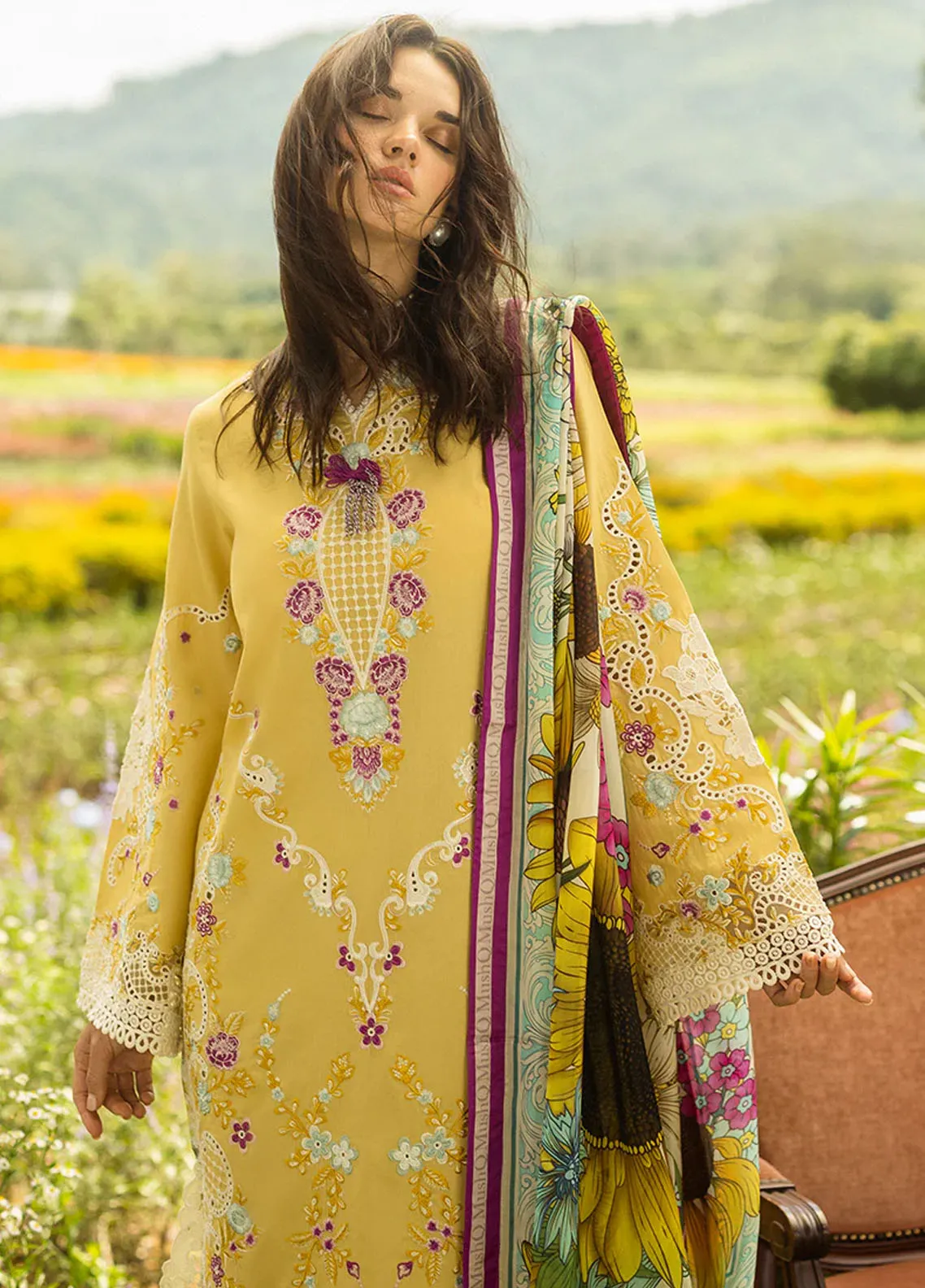 Mushq 3PC Unstitched Luxury Lawn Chikenkari Heavy Embroidered Suit