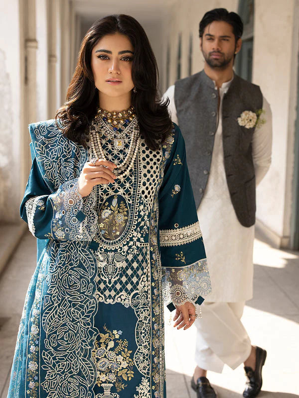 Mahnur 001 Unstitched Luxury Dhanak Heavy Chikenkari Embroidered 3PC Suit
