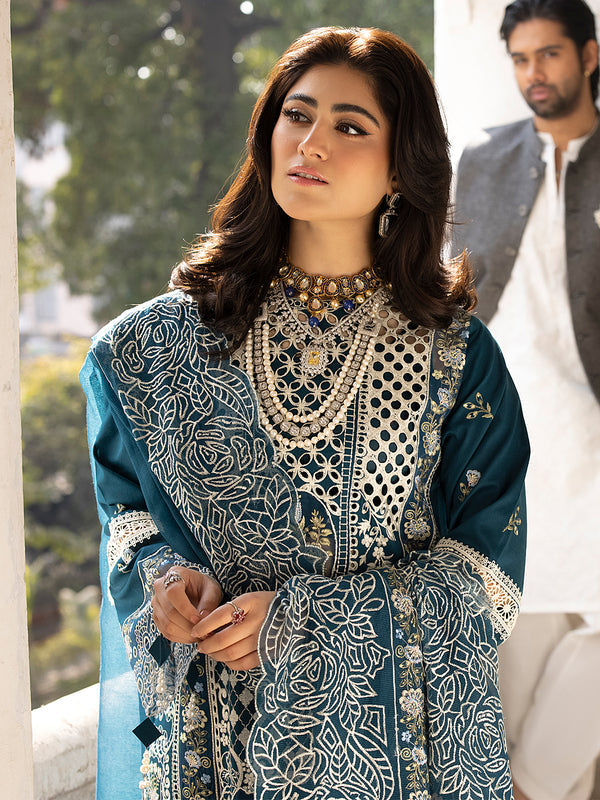 Mahnur 3PC Unstitched Luxury Lawn Chikenkari Heavy Embroidered Suit