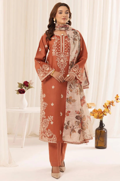 Mohagni FZH-835 Lawn 3Pc Emb Suit With Digital Printed Diamond Dupatta