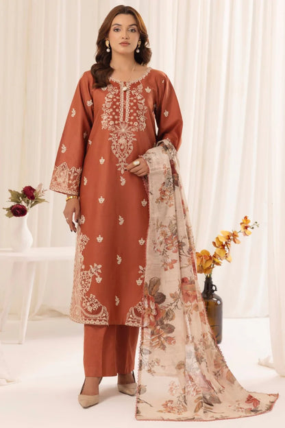 Mohagni FZH-835 Lawn 3Pc Emb Suit With Digital Printed Diamond Dupatta