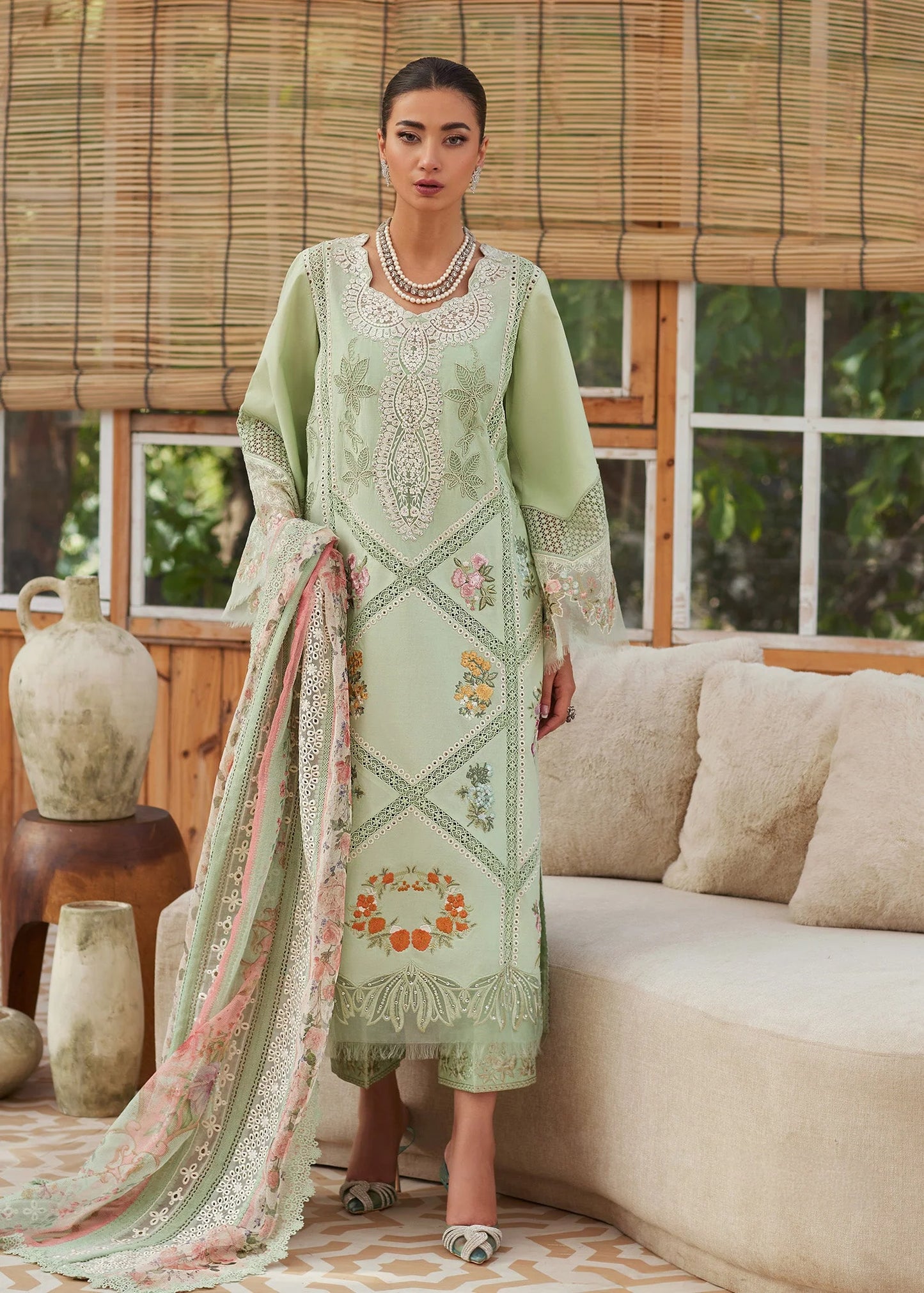 Crimson 3PC Unstitched Luxury Lawn Chikenkari Heavy Embroidered Suit
