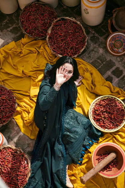 Florent 001 Unstitched Dhanak Heavy Chikenkari Embroidered 3PC Suit