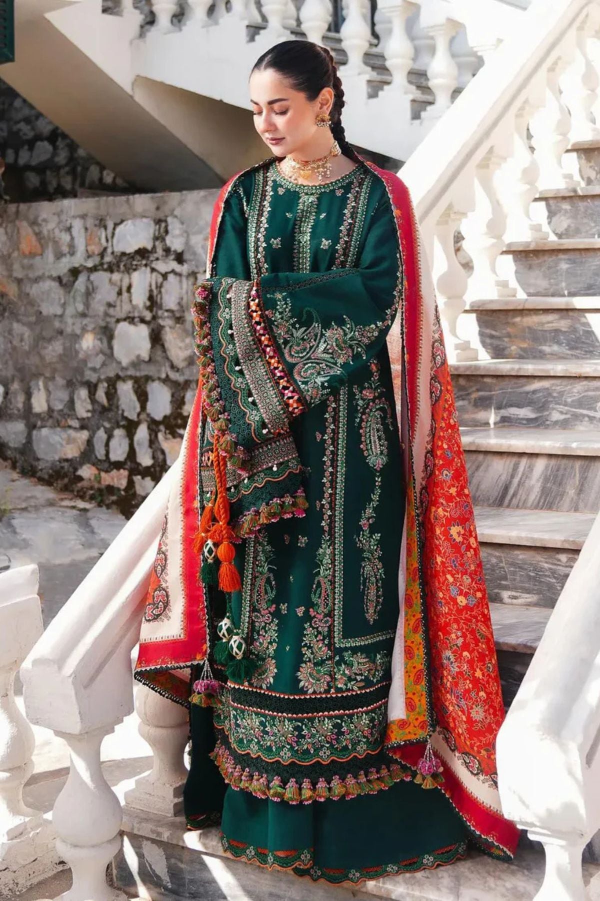 Hussain Rehar 3PC Unstitched Luxury Lawn Heavy Embroidered Suit