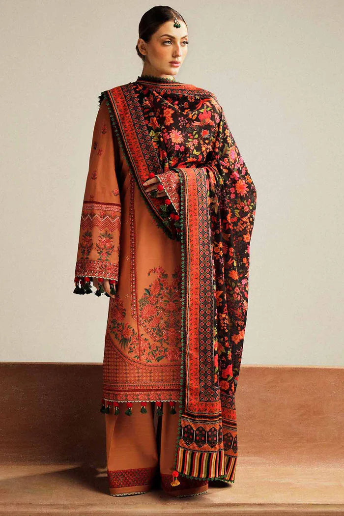 Hussain Rehar 018 Unstitched Luxury Dhanak Heavy Embroidered 3PC Suit