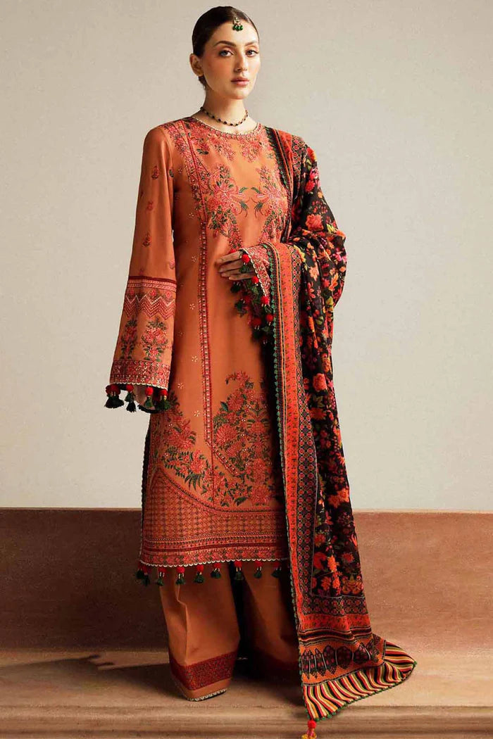 Hussain Rehar 018 Unstitched Luxury Dhanak Heavy Embroidered 3PC Suit