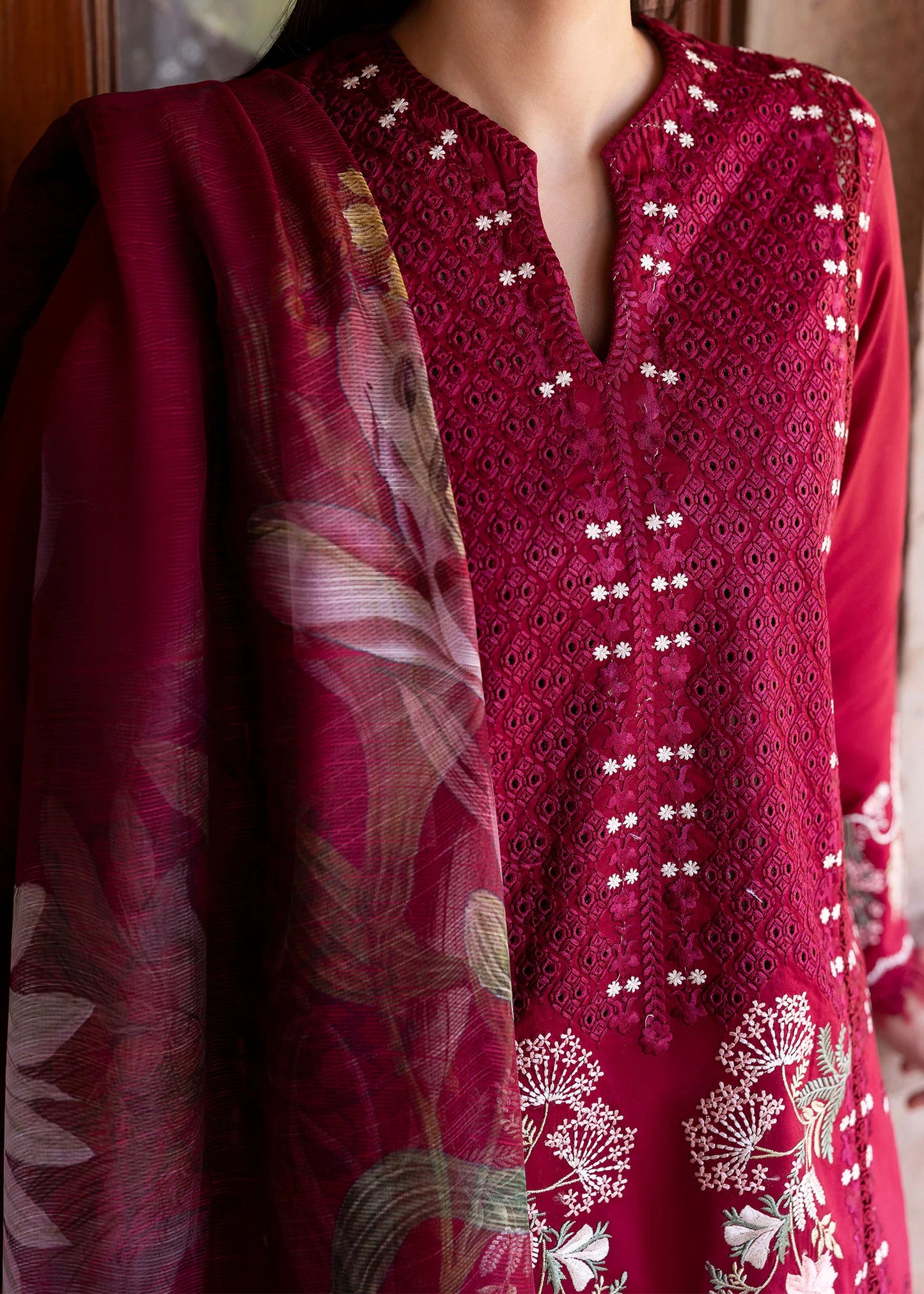 Crimson 002 Unstitched Luxury Dhanak Chikankari Heavy Embroidered 3PC Suit