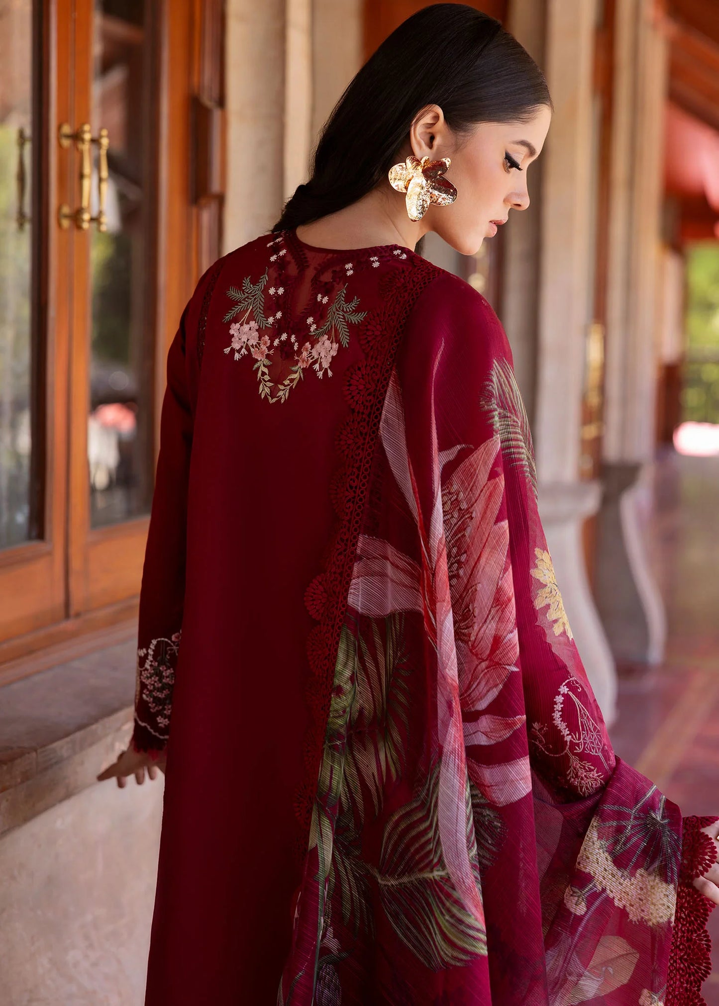 Crimson 002 Unstitched Luxury Dhanak Chikankari Heavy Embroidered 3PC Suit