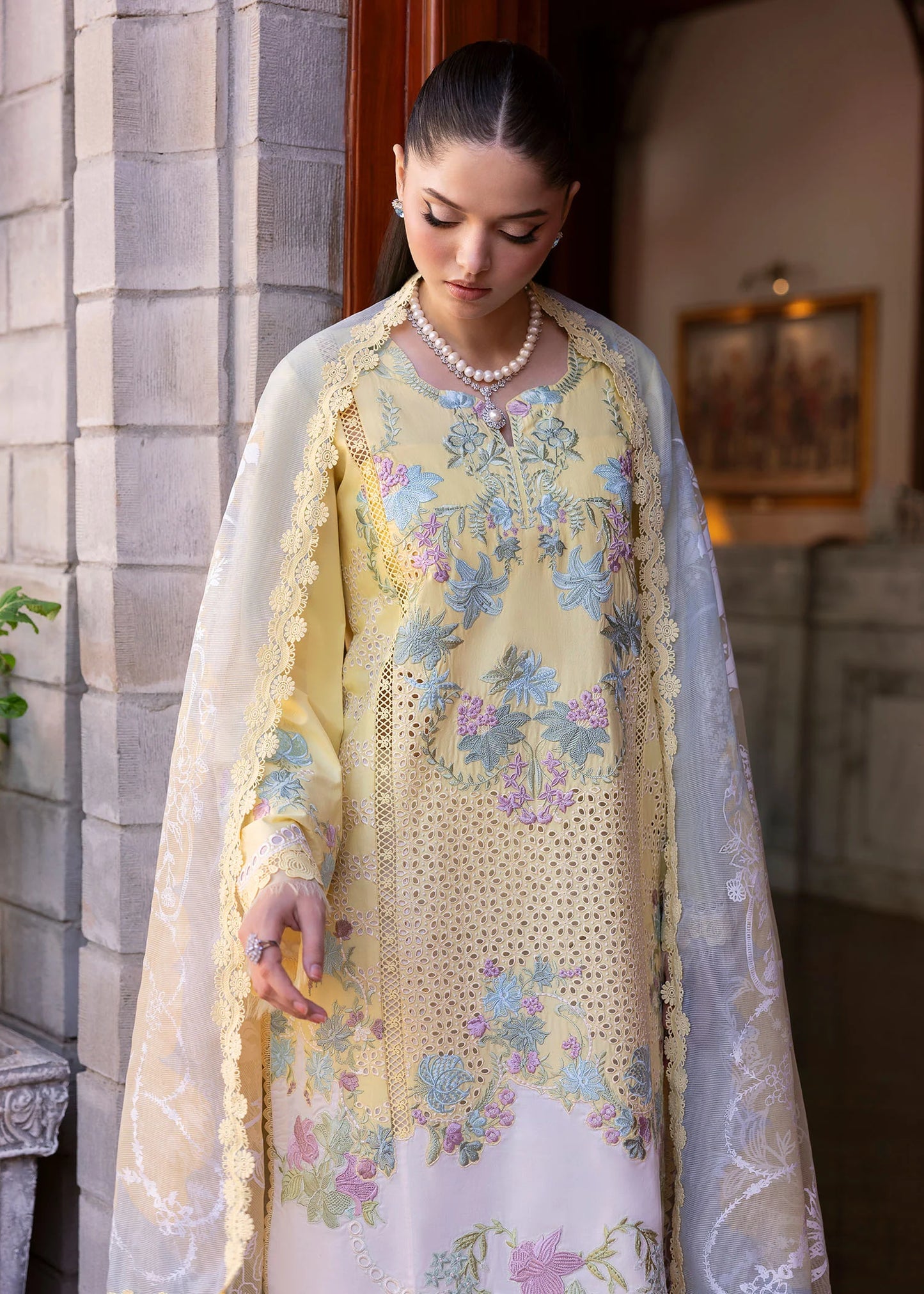 Crimson 003 Unstitched Luxury Dhanak Chikankari Heavy Embroidered 3PC Suit