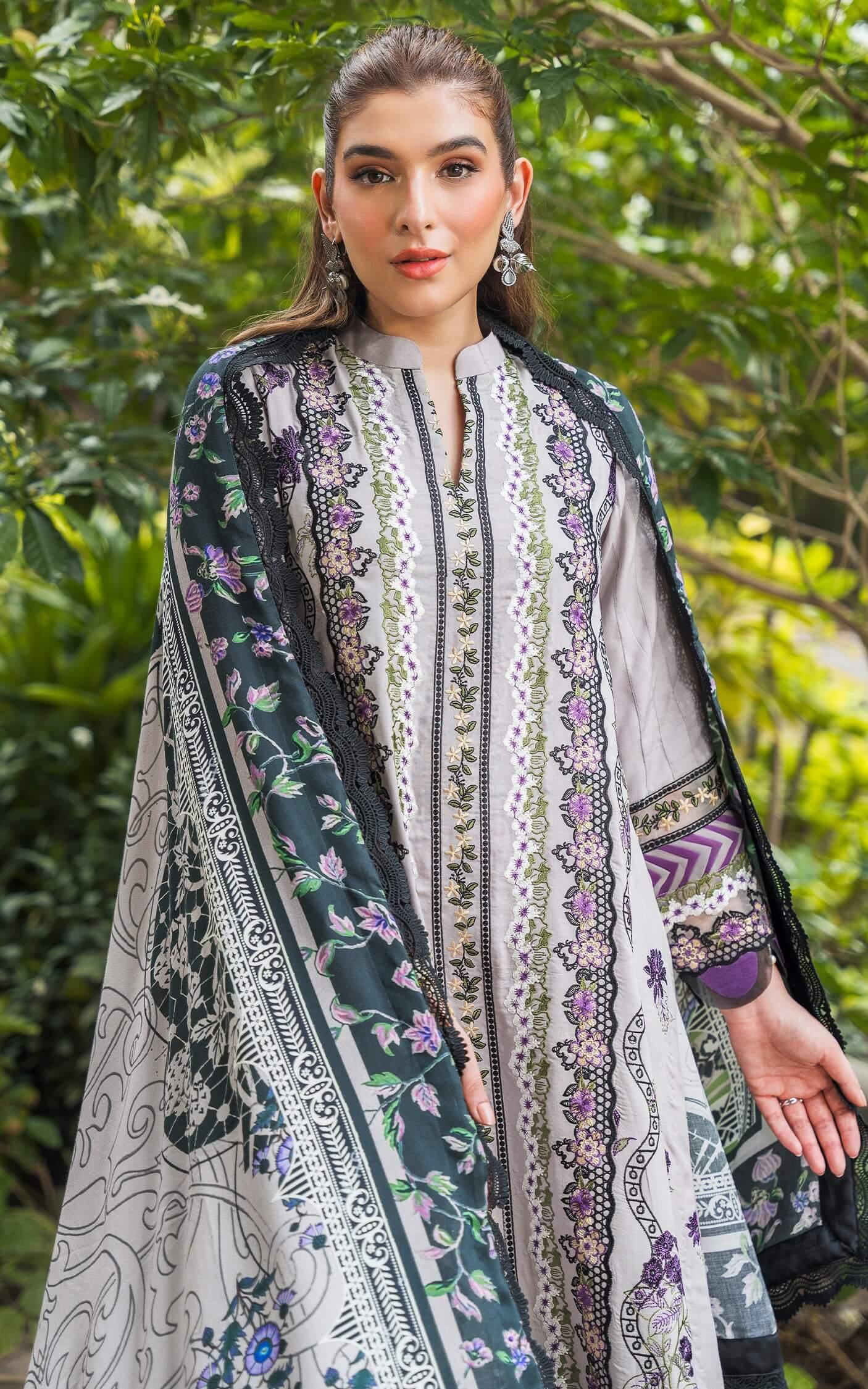 Asifa & Nabeel 3PC Unstitched Luxury Lawn Heavy Embroidered Suit