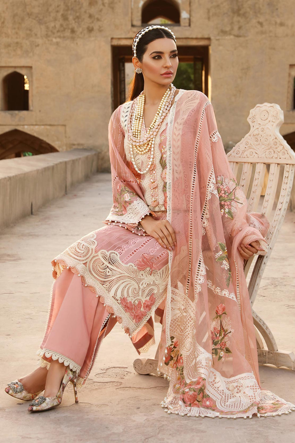 Crimson 3PC Unstitched Luxury Lawn Heavy Chikenkari Embroidered Suit With Ready To Wear Dupatta