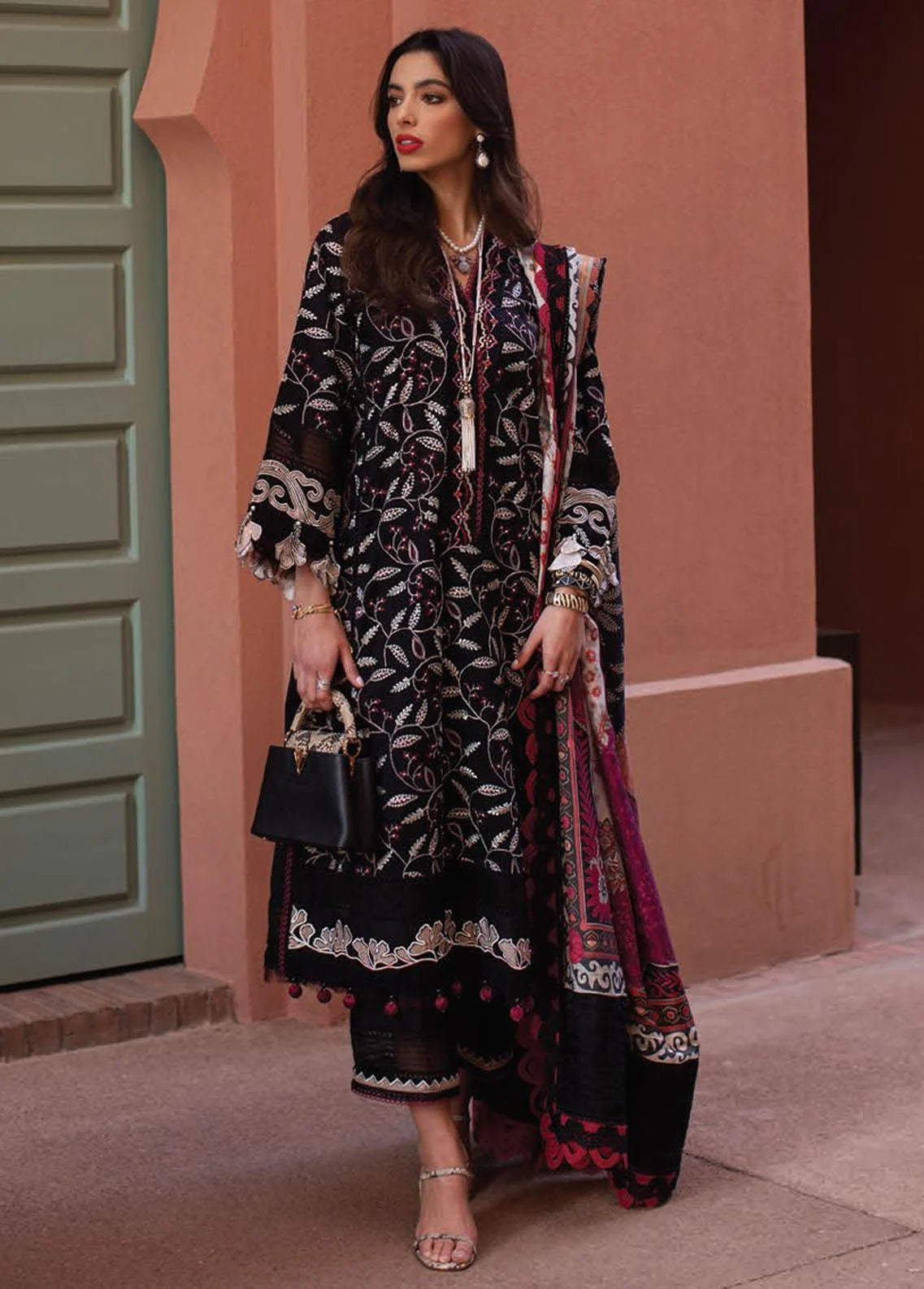 Farah Talib Aziz 3PC Unstitched Luxury Lawn Heavy Embroidered Suit with Digital Printed Pure Silk Dupatta