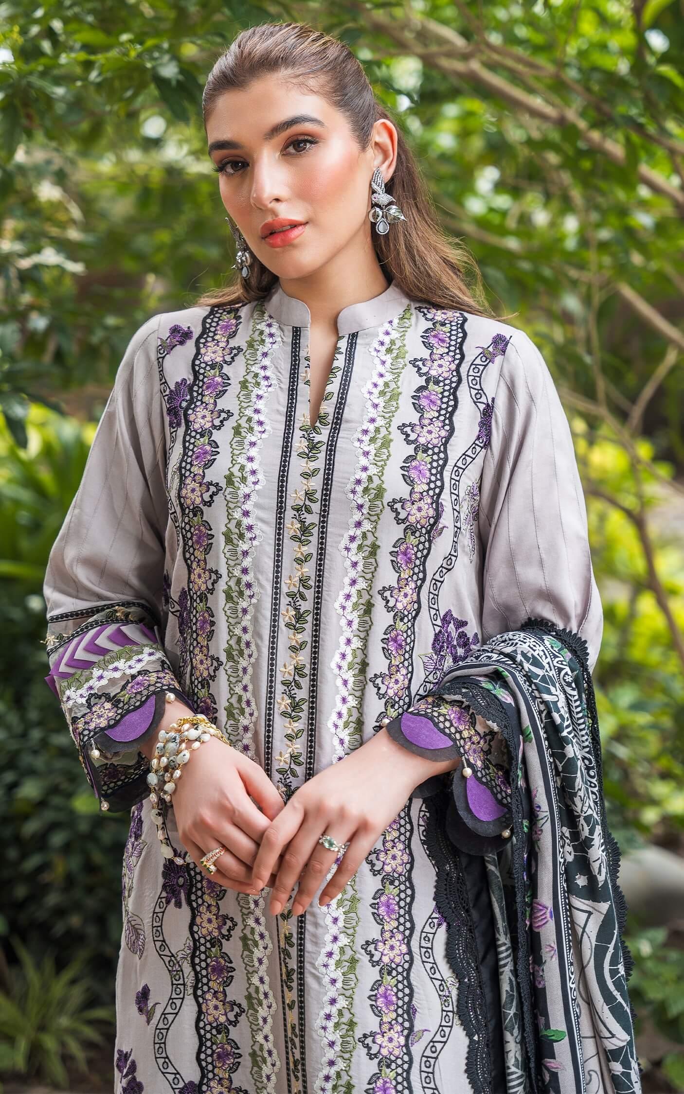 Asifa & Nabeel 3PC Unstitched Luxury Lawn Heavy Embroidered Suit