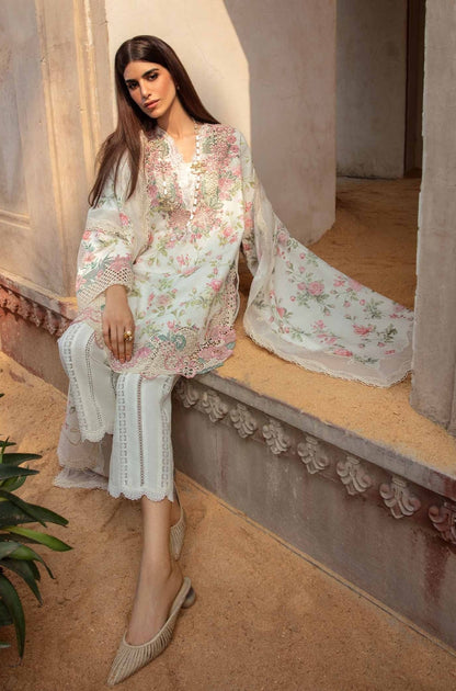 Crimson 3PC Unstitched Lawn Printed + Embroidered Shirt with Printed Silk Dupatta and Embroidered Trouser