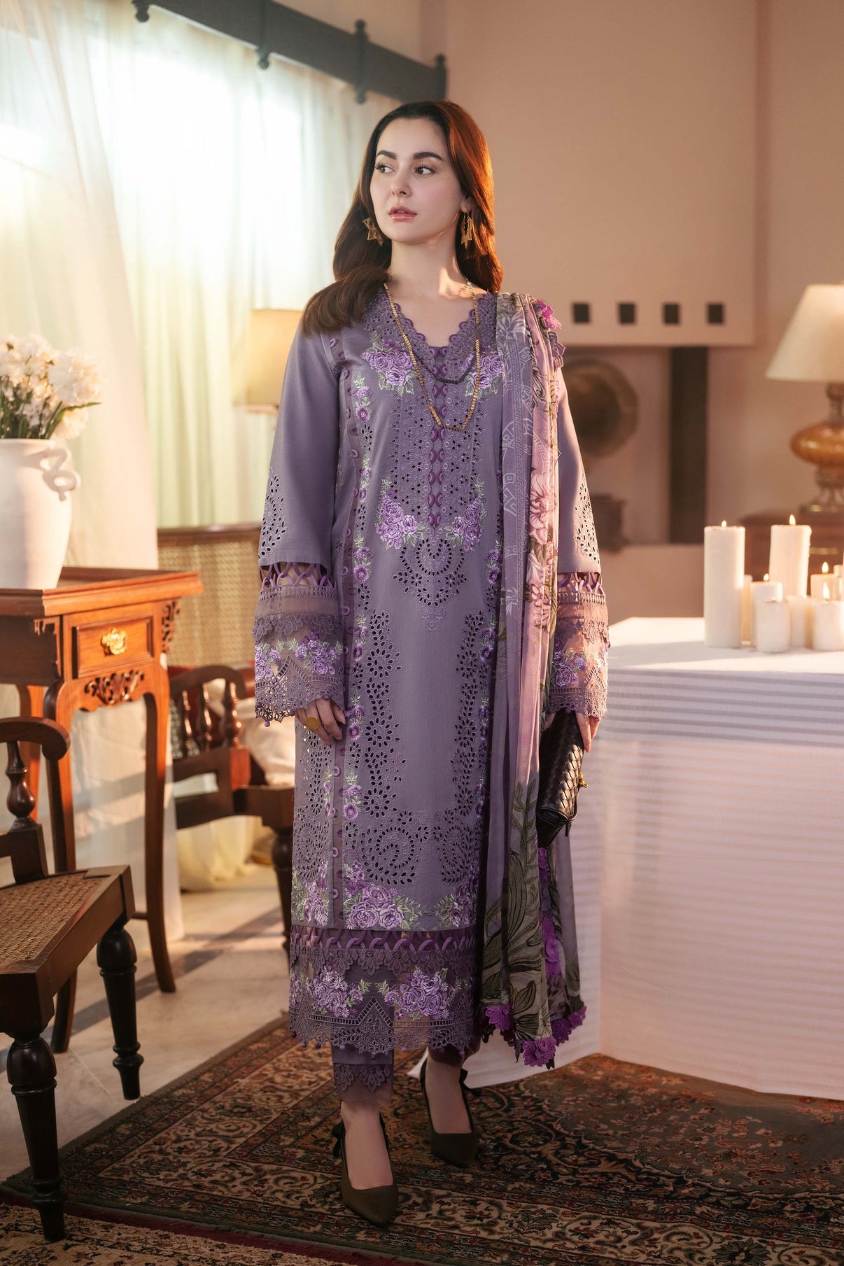 Jade 3PC Unstitched Luxury Lawn Chikenkari Heavy Embroidered Suit