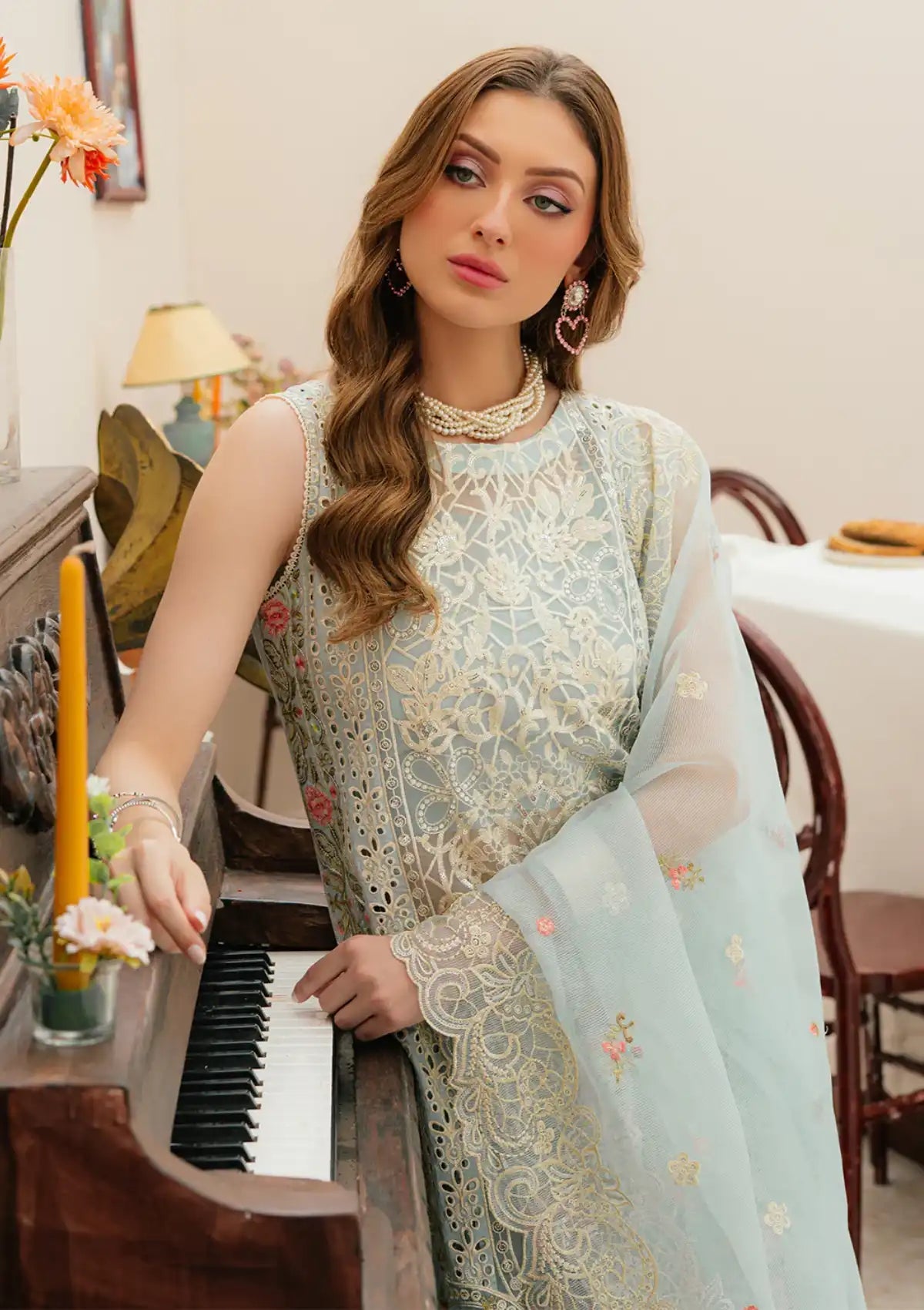Mahnur 3PC Unstitched Luxury Lawn Chikenkari Heavy Embroidered Suit