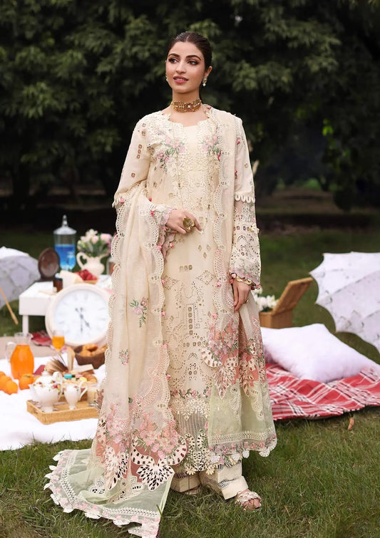 Kahf 3PC Unstitched Lawn Heavy Chikenkari Embroidered Suit With Ready To Wear Dupatta