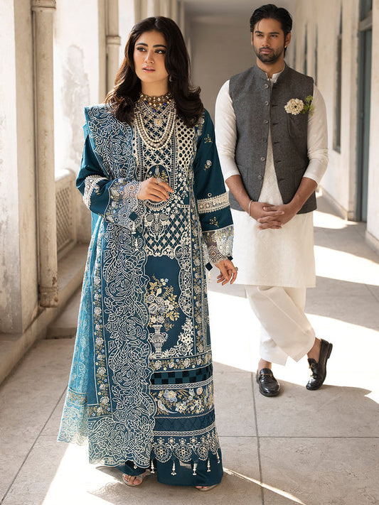 Mahnur 3PC Unstitched Luxury Lawn Chikenkari Heavy Embroidered Suit