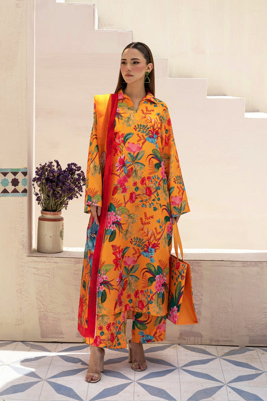 Ethnic 3Pc Airjet Lawn All Over Printed Mustured Multi