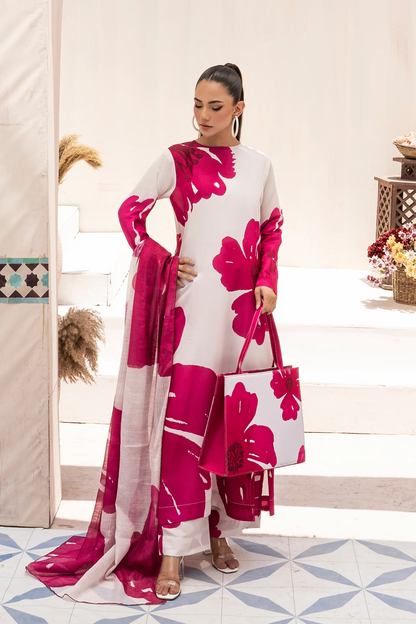 Ethnic 3Pc Airjet Lawn All Over Printed White Pink