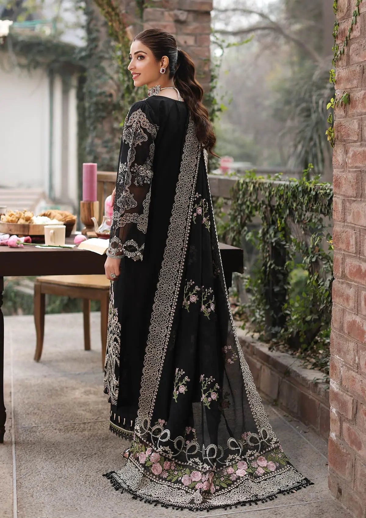 Kahf 3PC Unstitched Lawn Heavy Embroidered Suit With Ready To Wear Dupatta