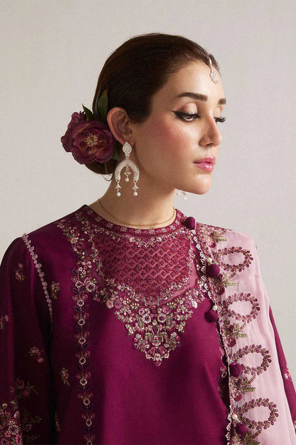 Hussain Rehar 017 Unstitched Luxury Dhanak Heavy Chikenkari Embroidered 3PC Suit