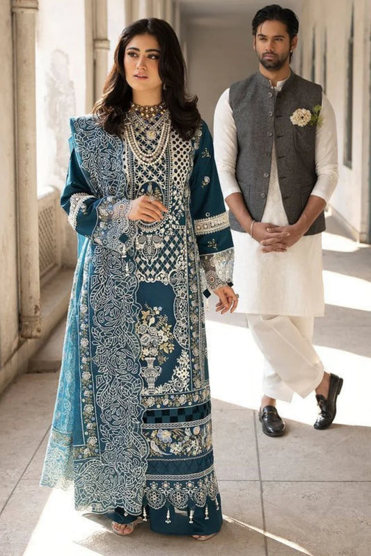 Mahnur 001 Unstitched Luxury Dhanak Heavy Chikenkari Embroidered 3PC Suit