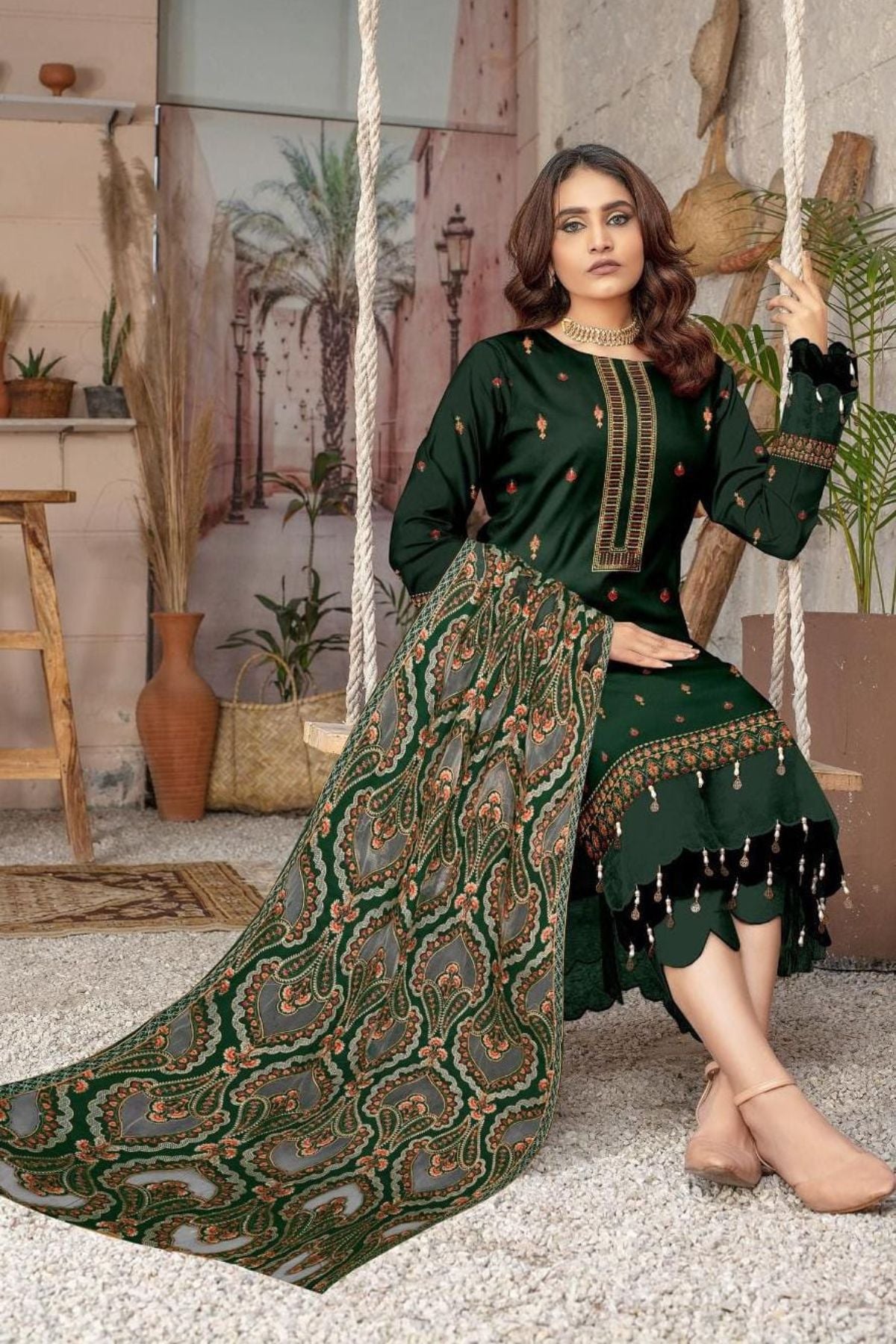 Bareeze 1672 A Unstitched Luxury Dhanak Heavy Embroidered 3PC Suit With Laser Cut Shawl