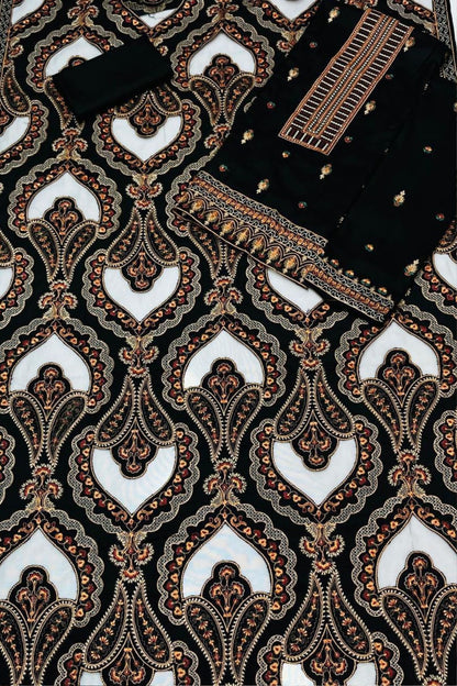 Bareeze 1672 Black Unstitched Luxury Dhanak Heavy Embroidered 3PC Suit With Laser Cut Shawl