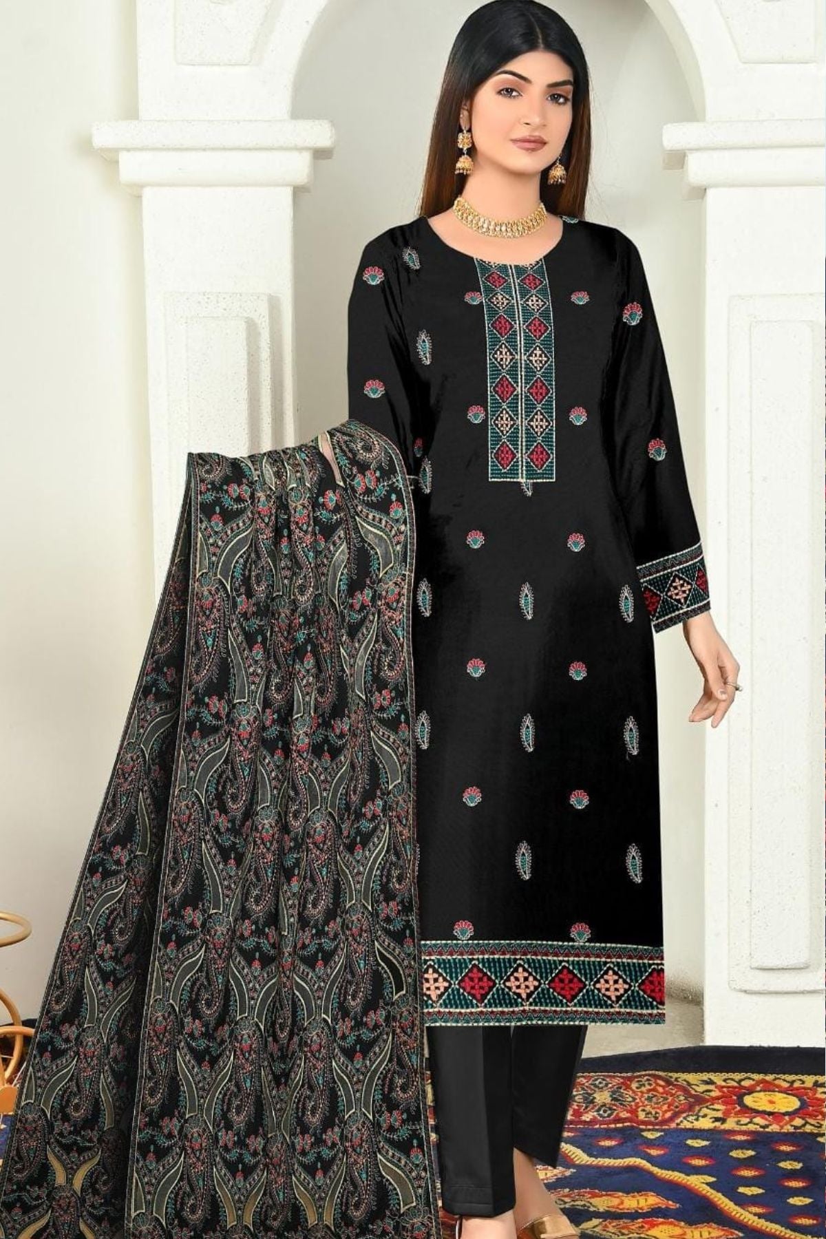 Bareeze 1688 Unstitched Luxury Dhanak Heavy Embroidered 3PC Suit With Laser Cut Shawl
