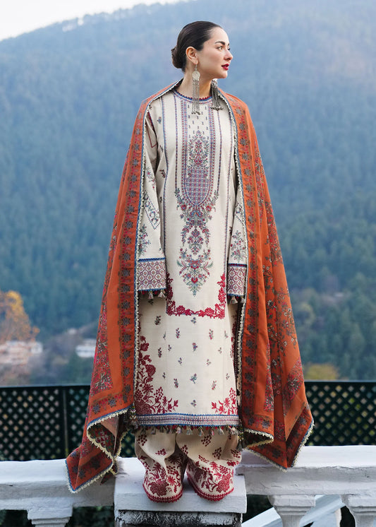Hussain Rehar 3PC Unstitched Luxury Lawn Heavy Embroidered Suit